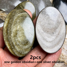 Load image into Gallery viewer, Gold Obsidian &amp; Silver Obsidian Palm Stones
